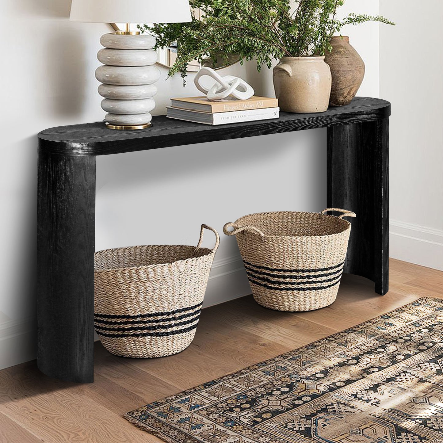 Black wood waterfall console table