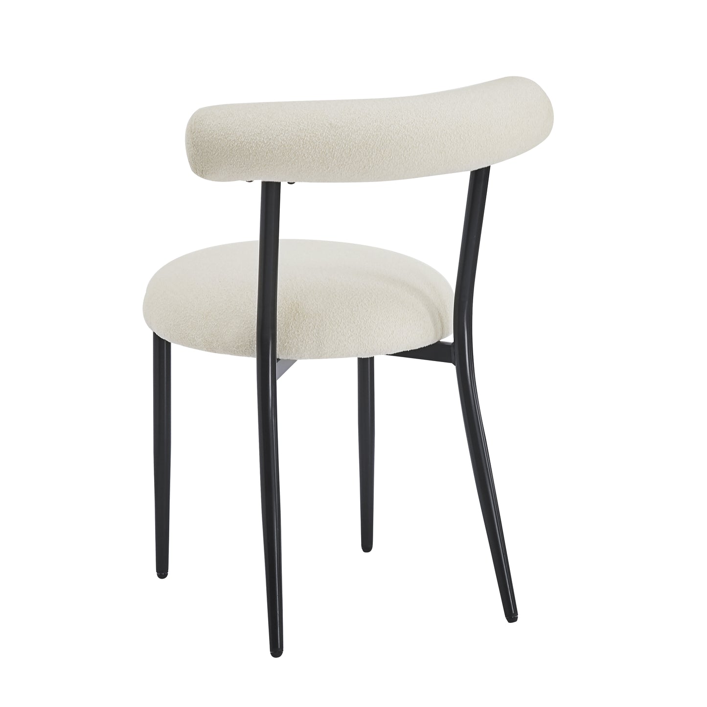 Cream boucle dining chair with black metal legs