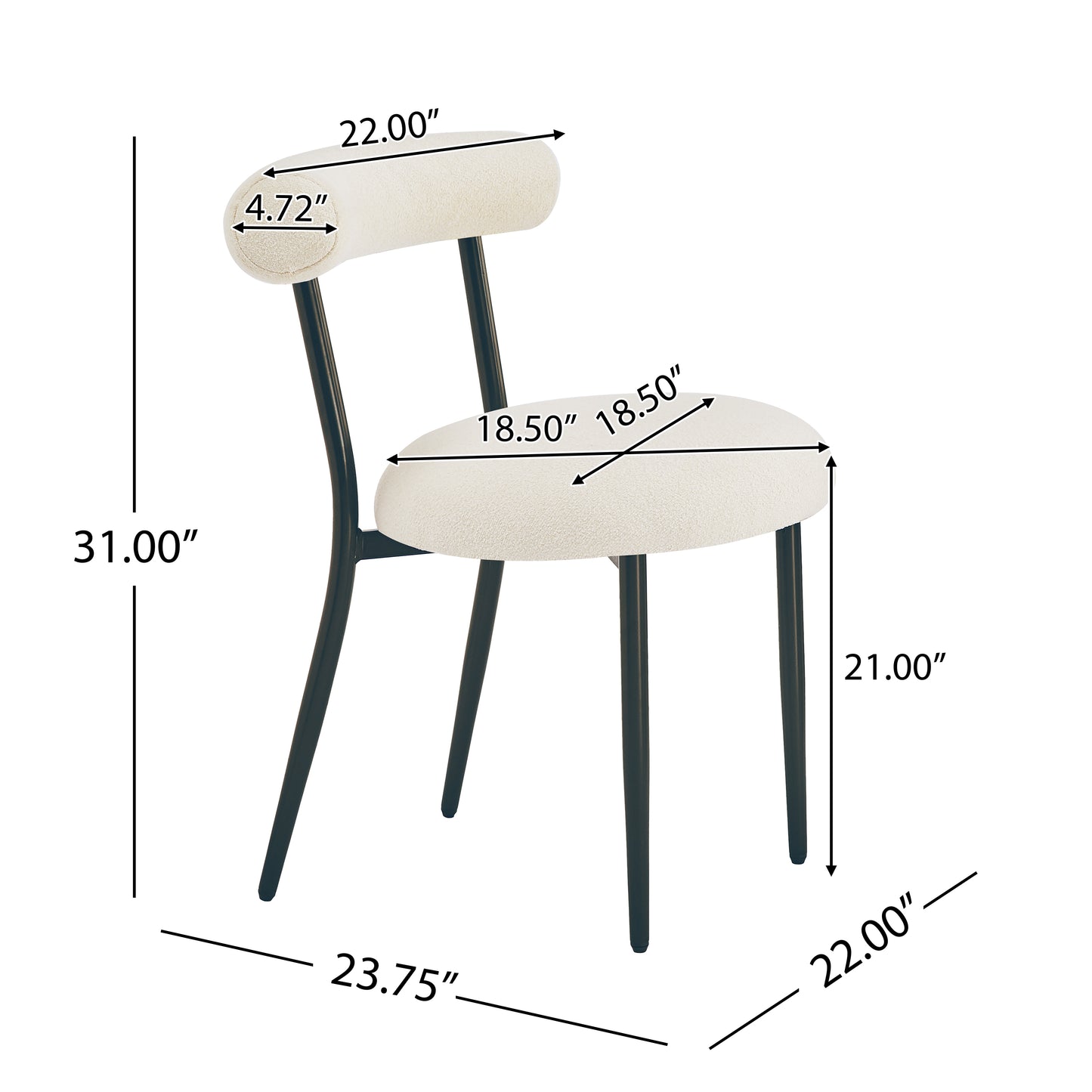 Cream boucle upholstered dining chair with dark metal legs