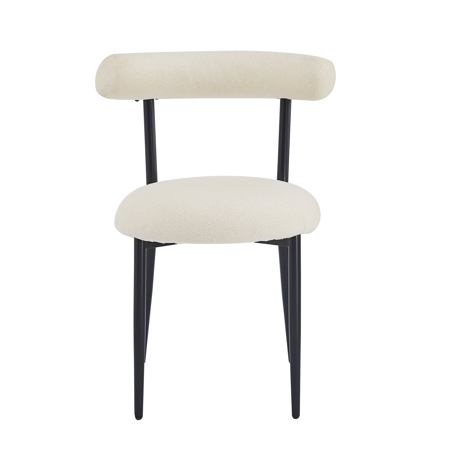 Cream boucle dining chair with black metal legs