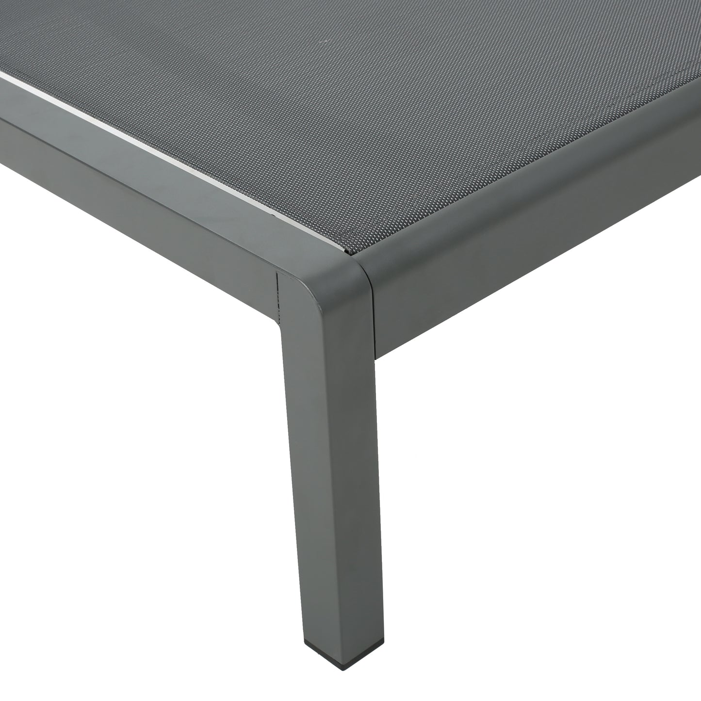 Closeup of a gray mesh fabric seat with a sleek metal frame