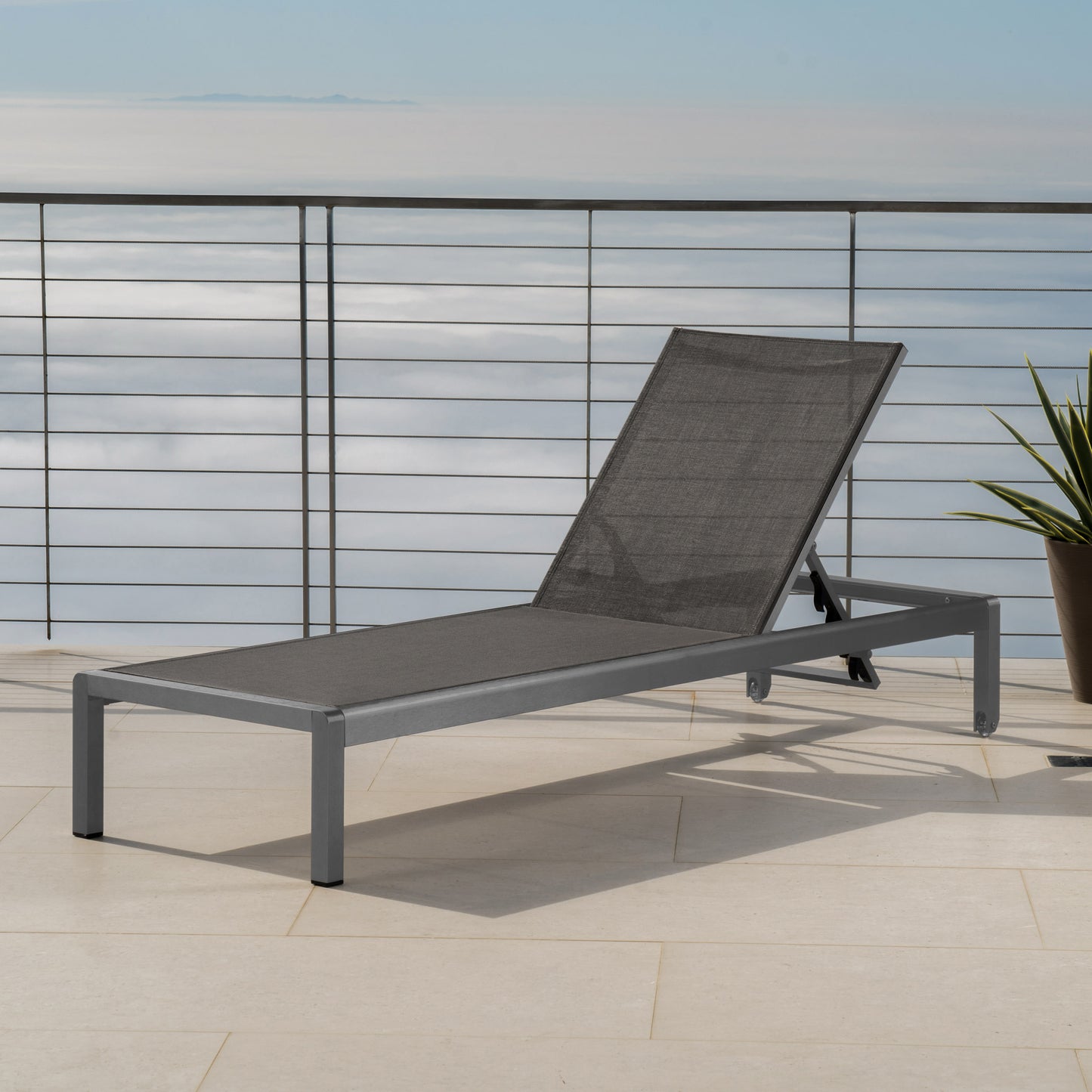 Gray aluminum outdoor chaise lounge with adjustable backrest