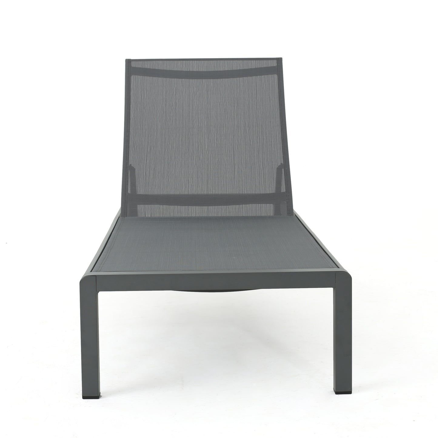 Modern grey aluminum chaise lounge with mesh fabric