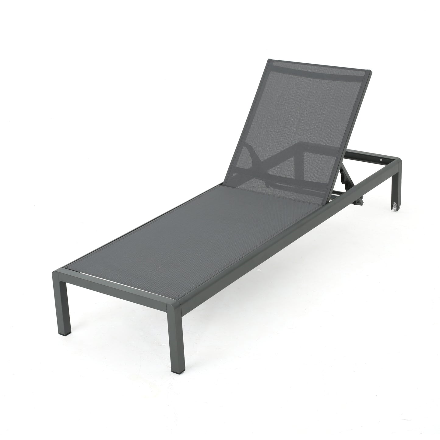 Grey aluminum outdoor chaise lounge chair with adjustable backrest