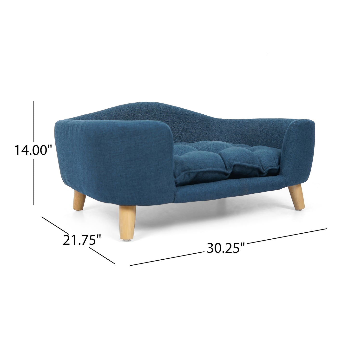 Navy blue tufted pet sofa bed with wooden legs