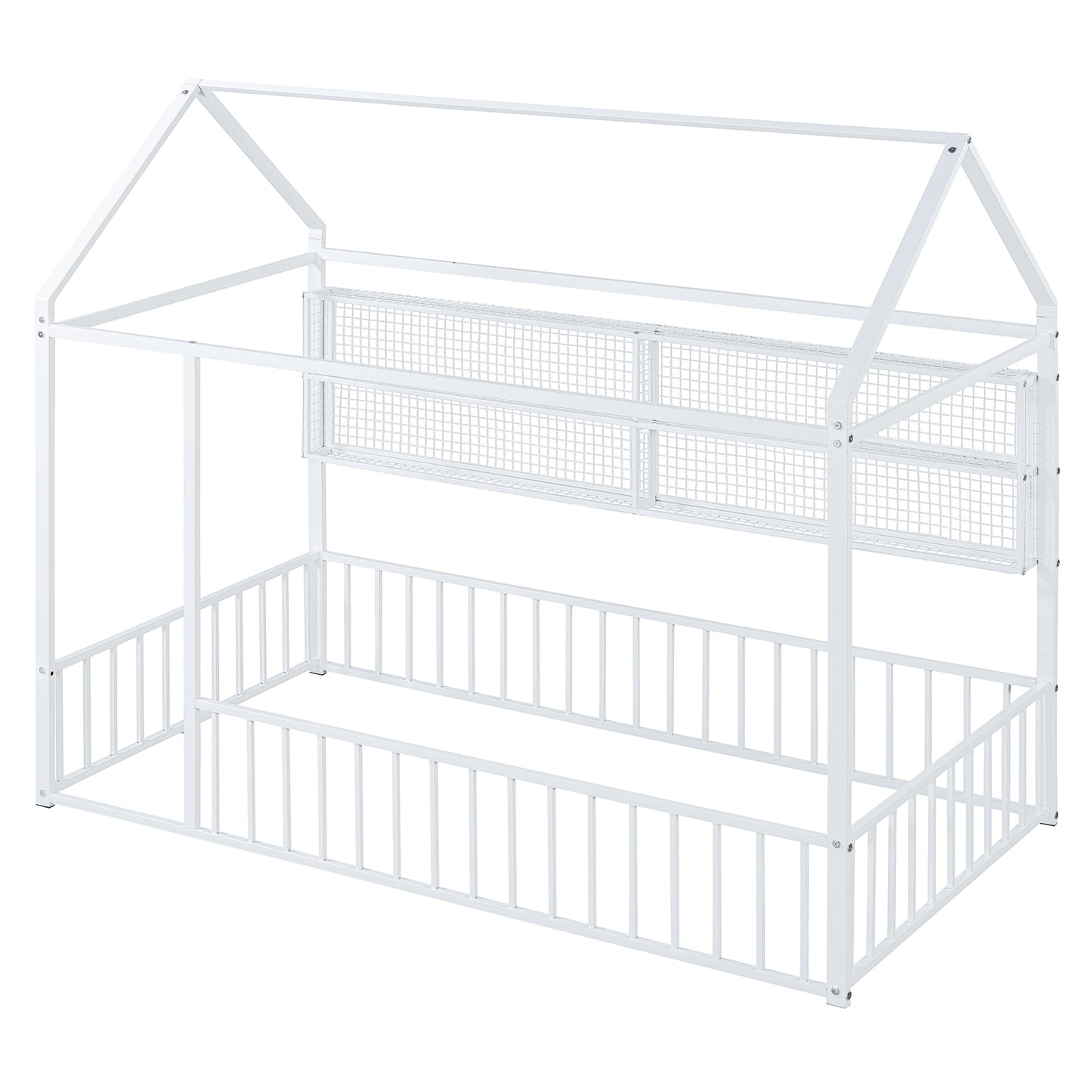 White metal house bed frame with safety rails