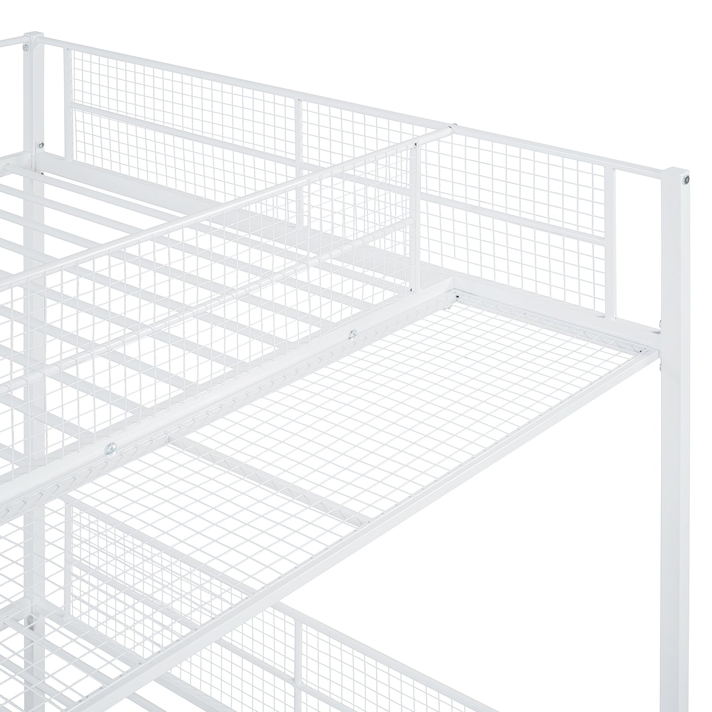 White metal bunk bed frame with grid mattress support