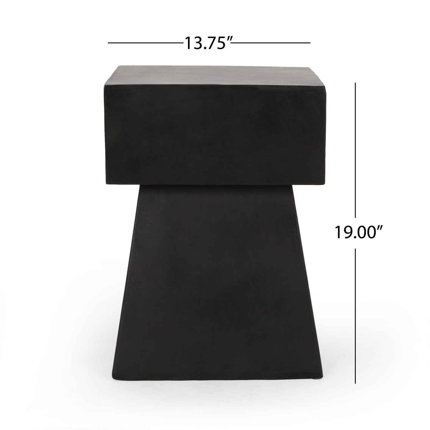 Black geometric concrete accent table with faceted base and stacked top