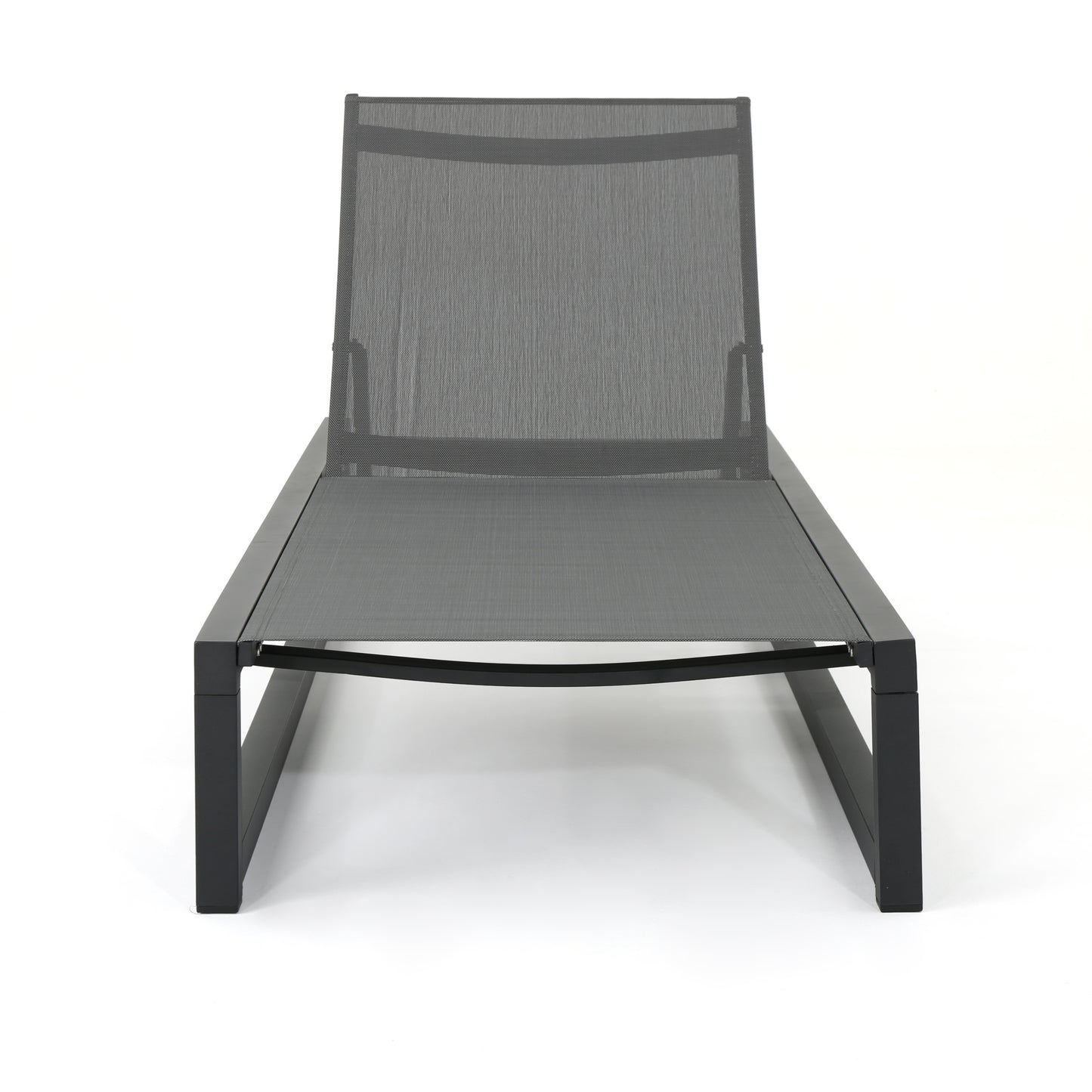 Charcoal grey modern aluminum outdoor chaise lounge with mesh fabric