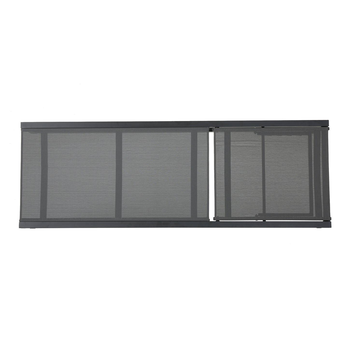 Modern grey retractable patio screen with aluminum frame
