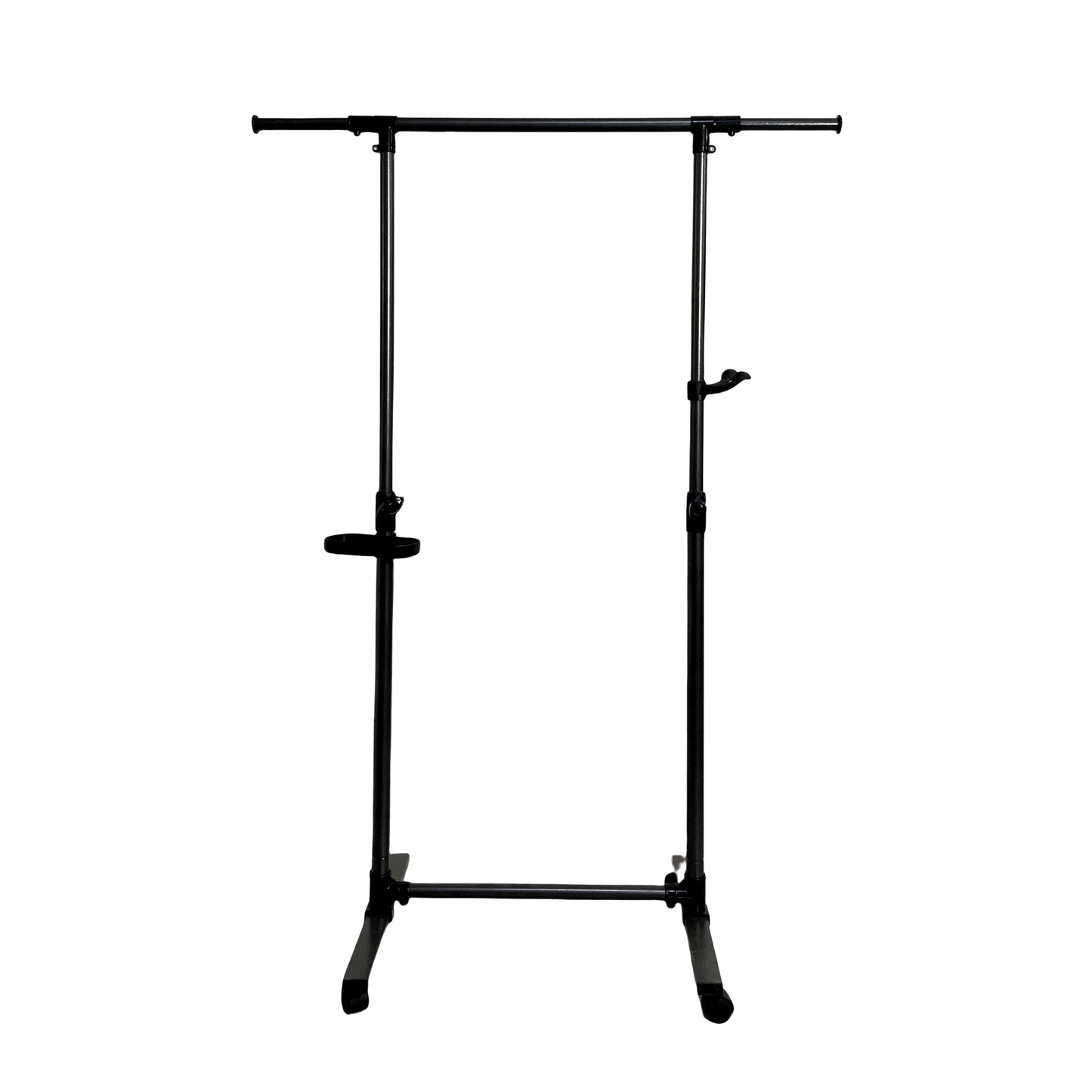 Black adjustable garment rack with sturdy base
