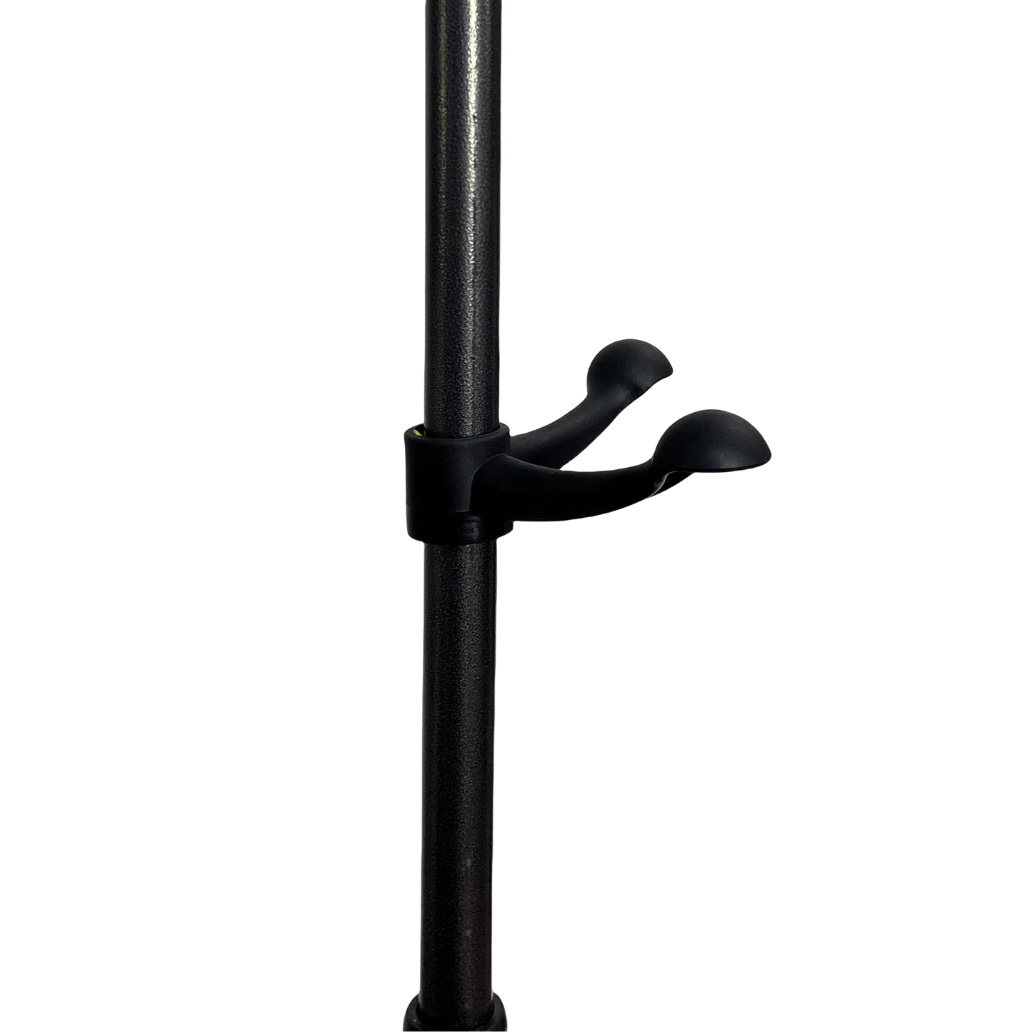 Black adjustable stand with two rubberized hooks for hanging items