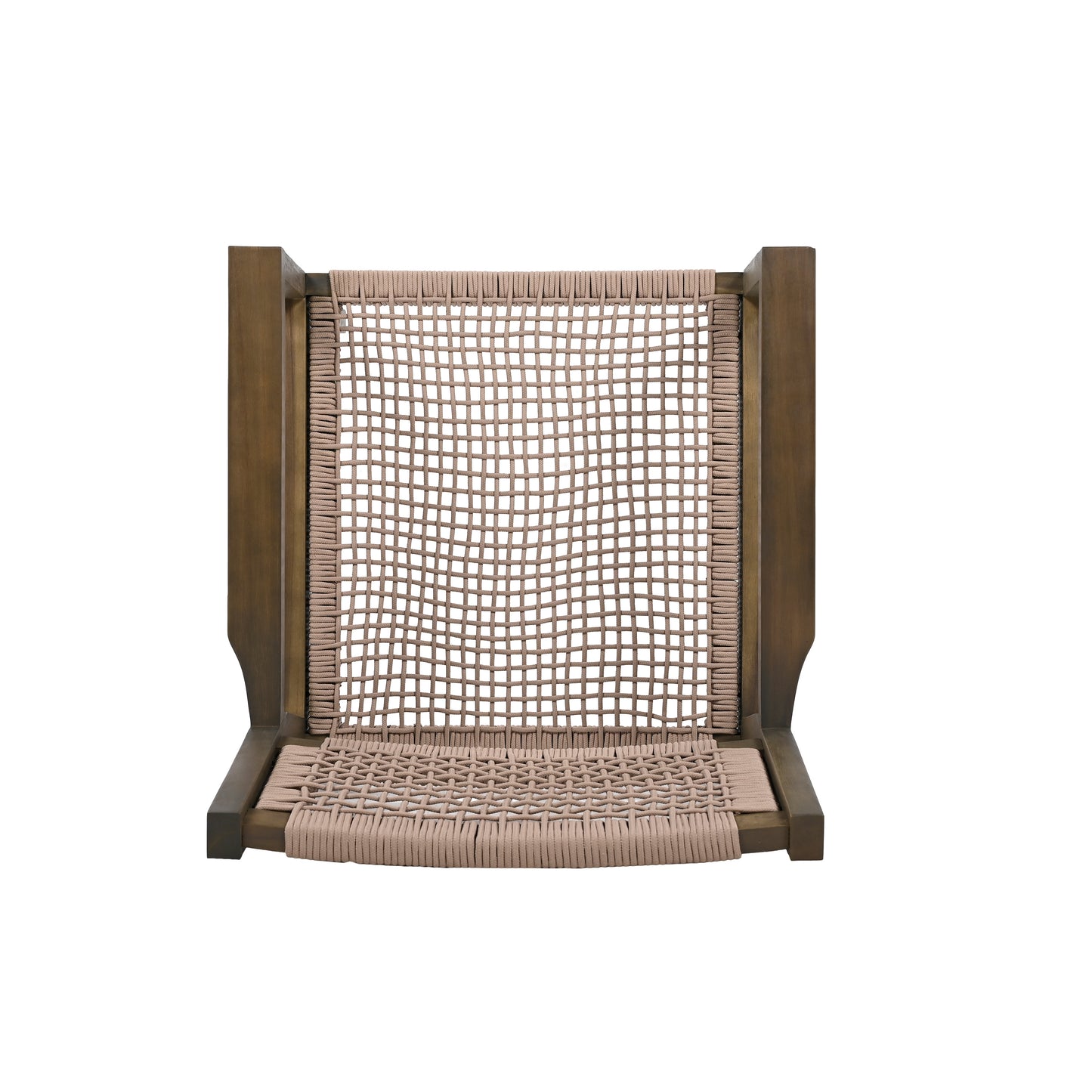 Brown wooden armchair with woven rope seat and back