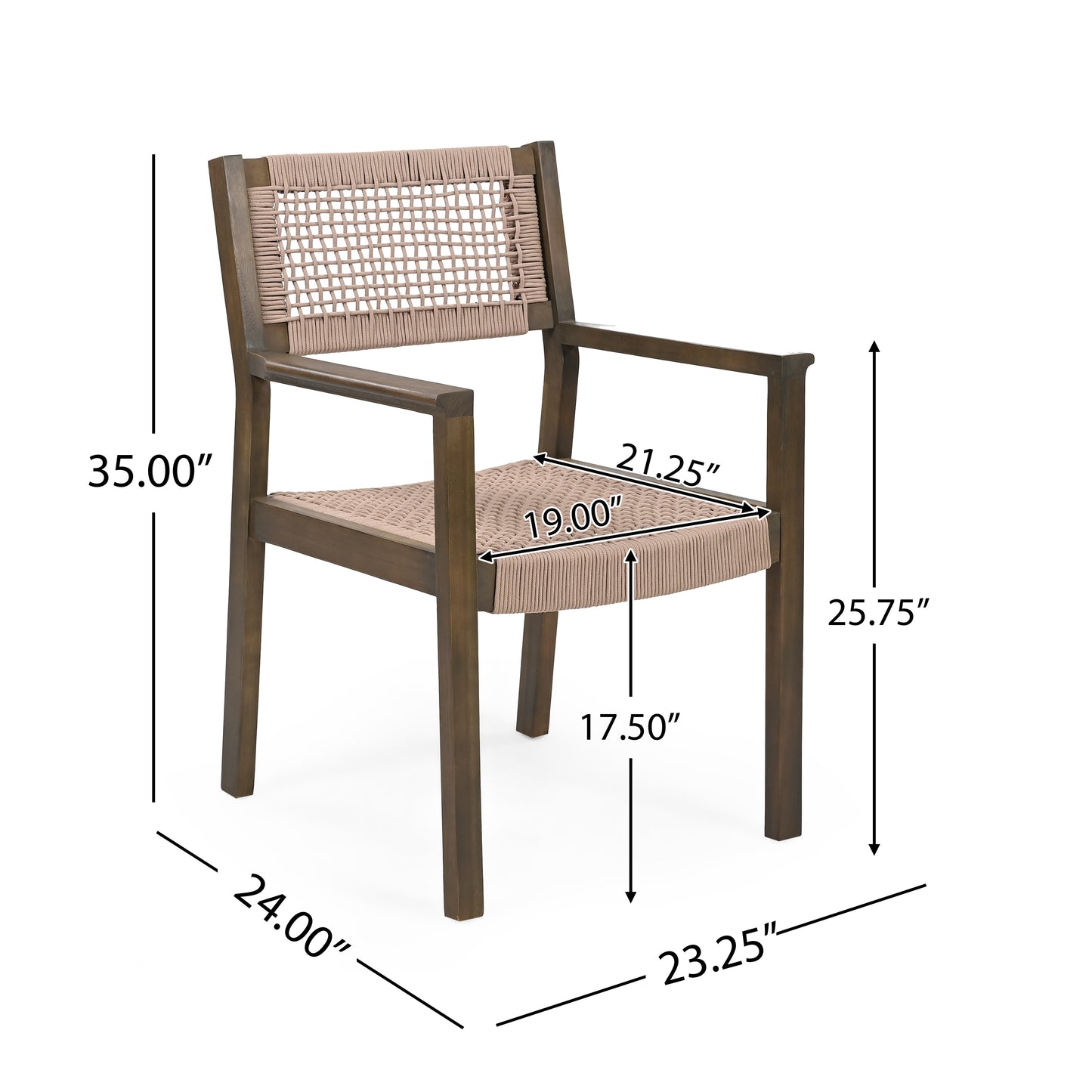 Wooden armchair with woven seat and back in taupe