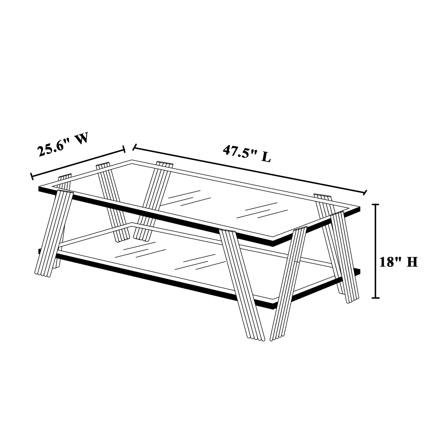 Modern glass coffee table with dual shelves dimensions L x W x H