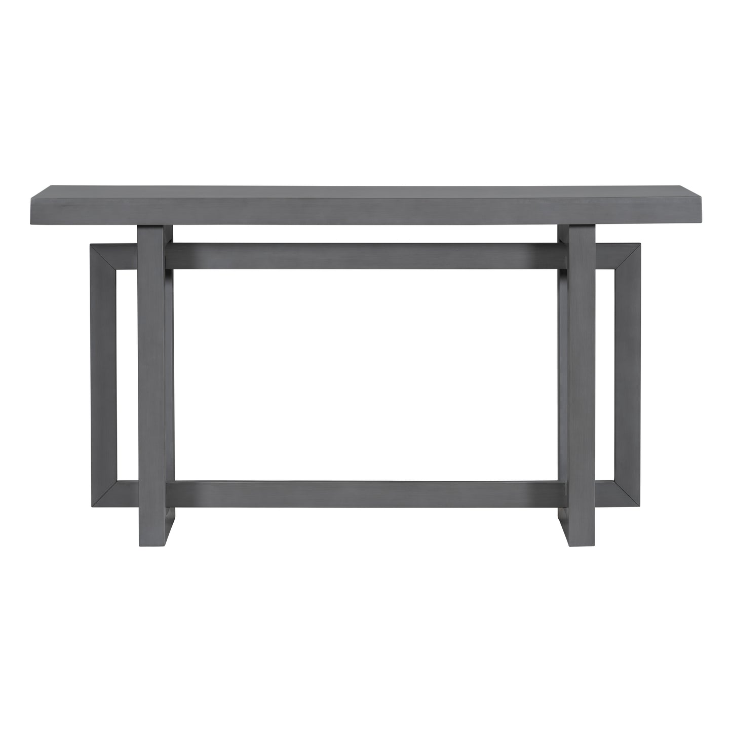 Modern dark gray metal console table with geometric base