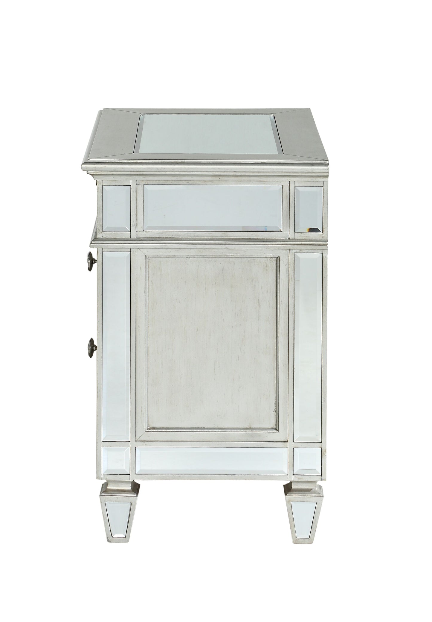 White mirrored dresser with antique hardware