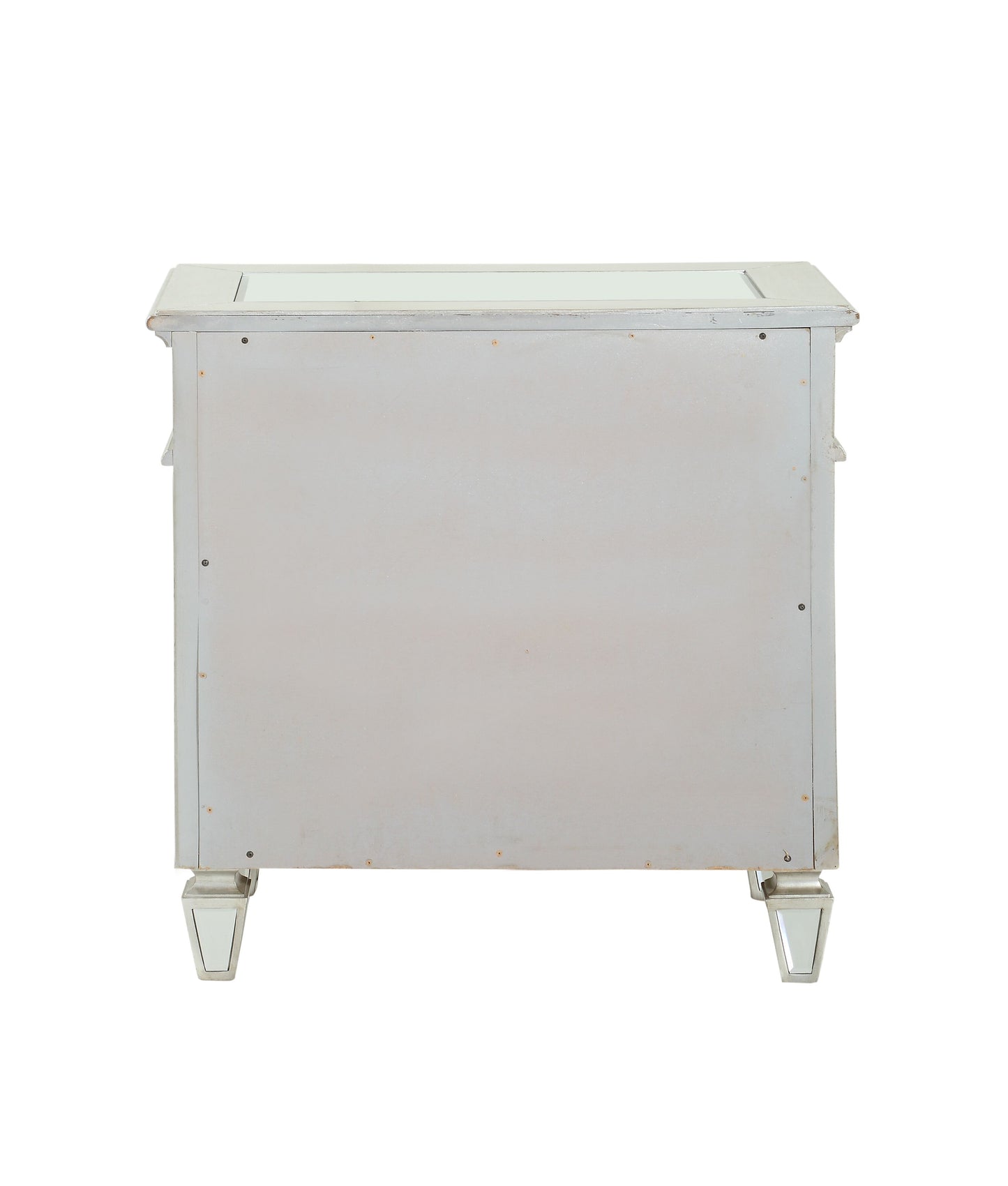 Cream mirrored nightstand with angled legs and reflective top