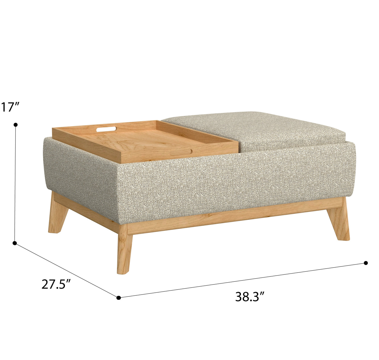 Storage ottoman with removable wooden tray