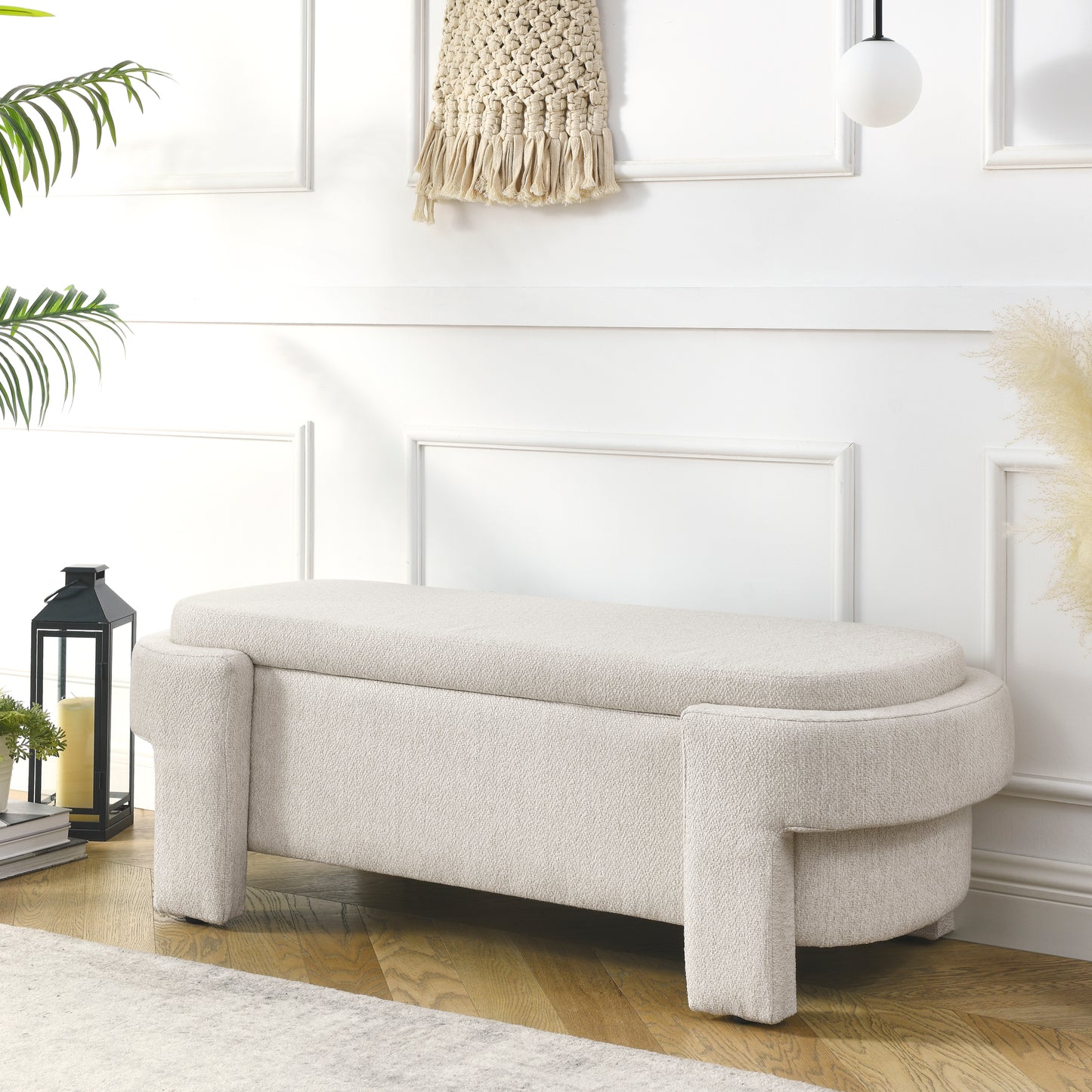 TREATLIFE HOME Linen Fabric Upholstered Storage Bench with Large Storage Space, Beige, 51.5'' Length x 20.5'' Width x 17'' Height