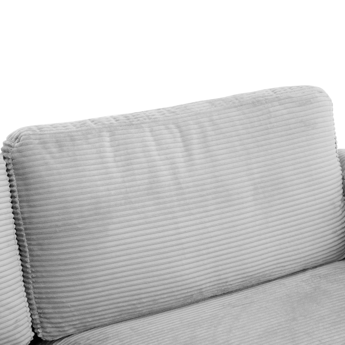 Light gray corduroy couch cushion with plush texture