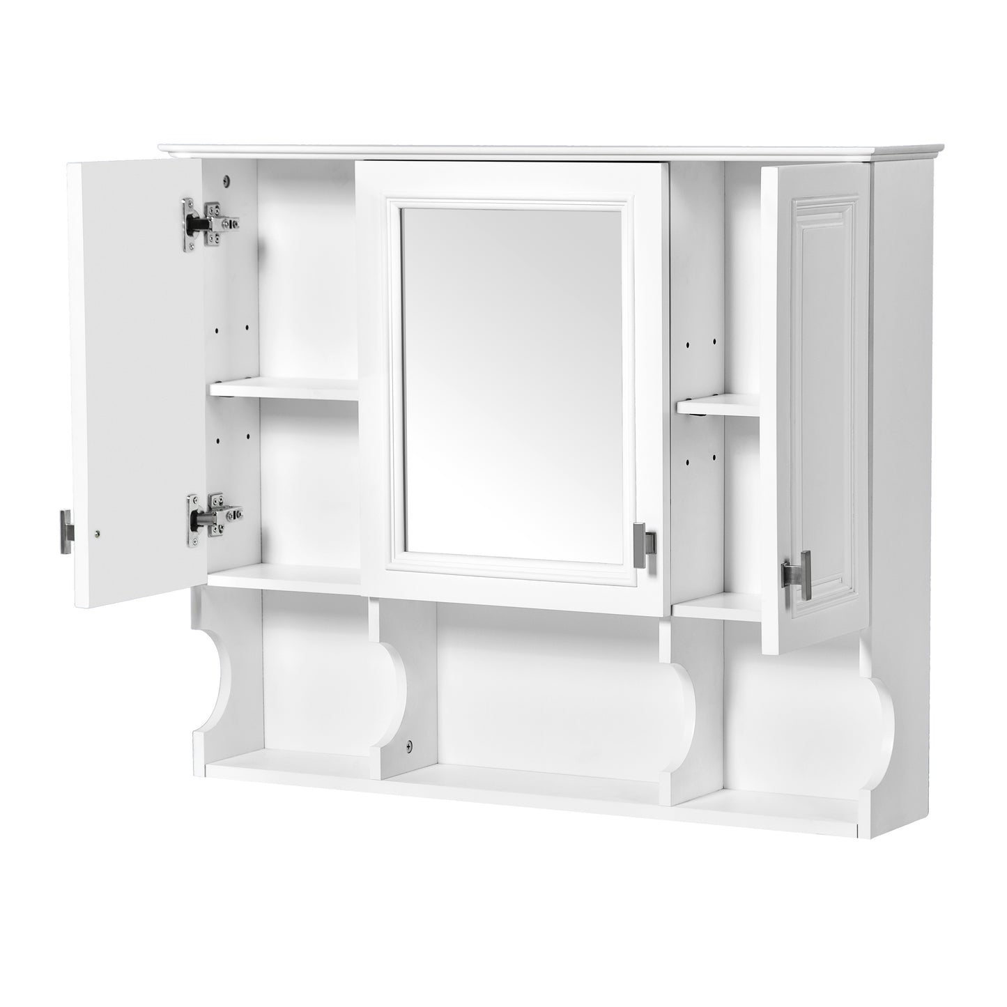 White modern medicine cabinet with mirrored door and adjustable shelves