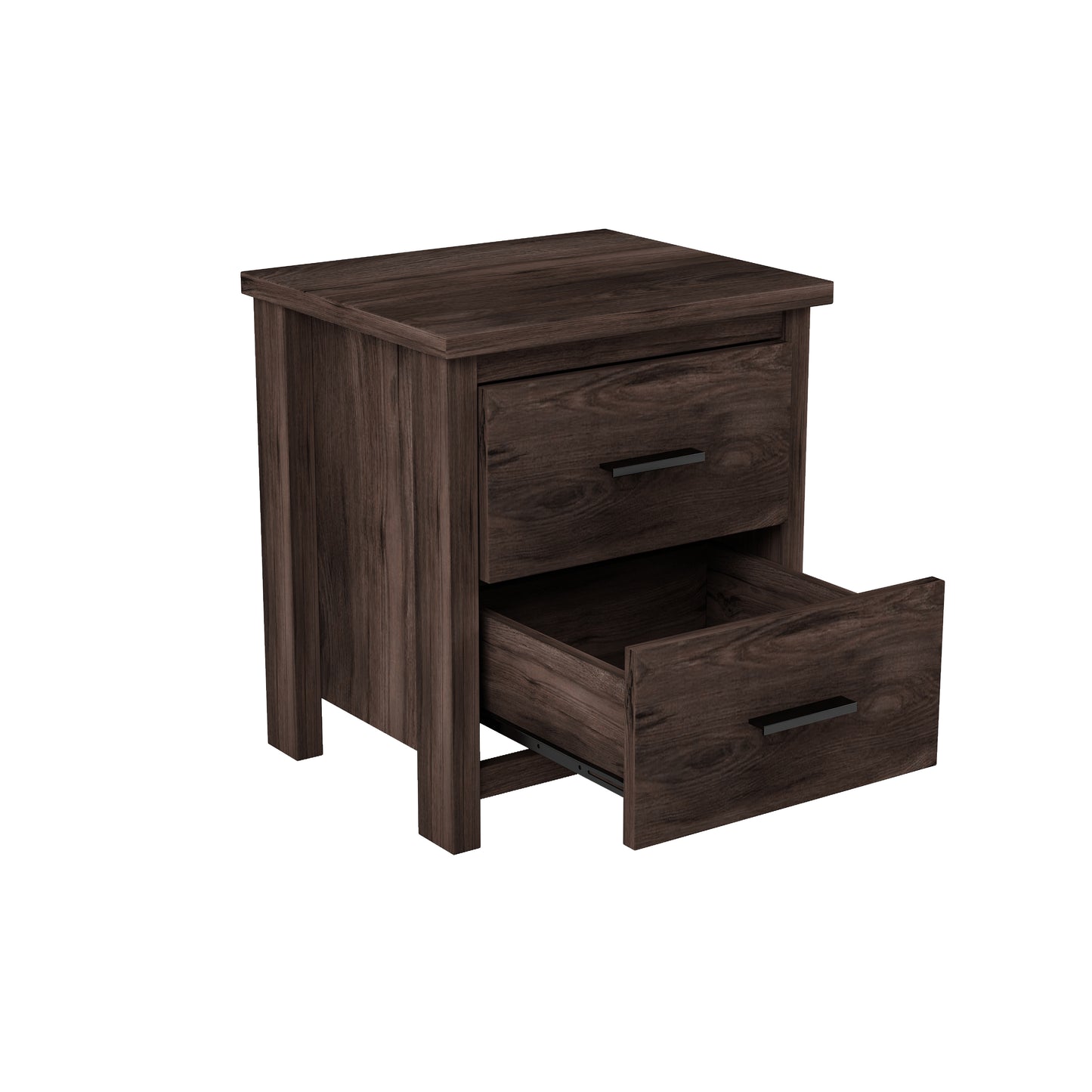 Vintage Two Drawer Nightstand with Simple Design and Generous Storage in Dark Walnut