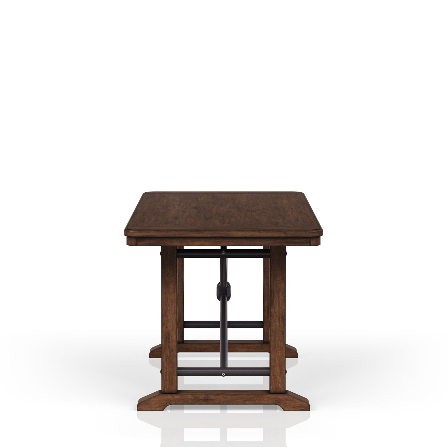 Dark wood dining table with industrial metal legs