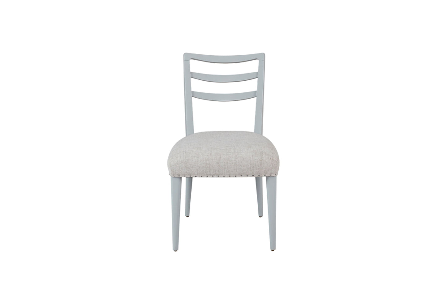 Light gray wooden dining chair with upholstered seat
