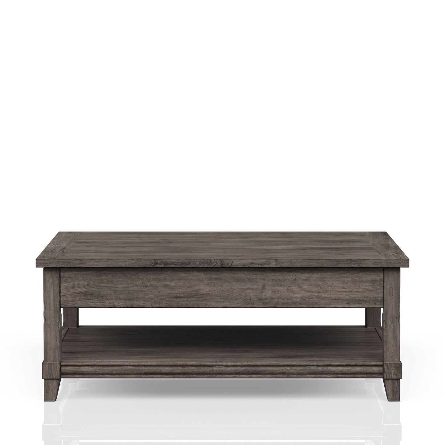 Rustic gray wood coffee table with storage shelf