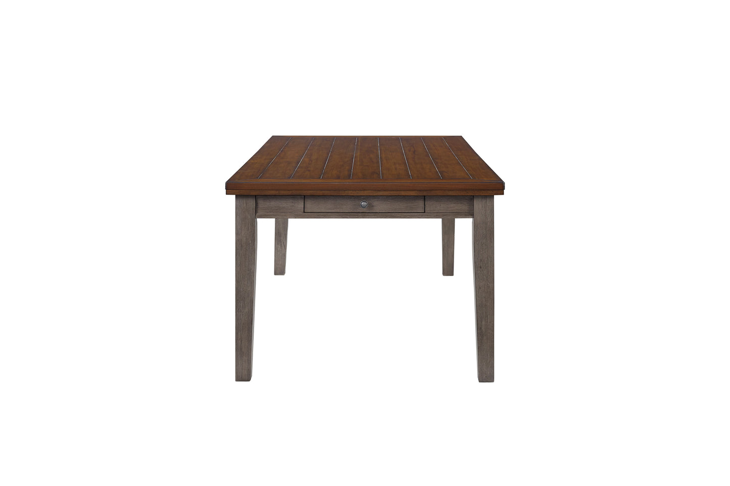Rustic oak dining table with slatted top and single drawer
