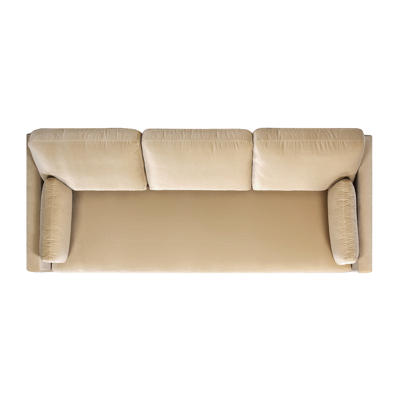 Luxurious beige velvet threeseater sofa with deep seating