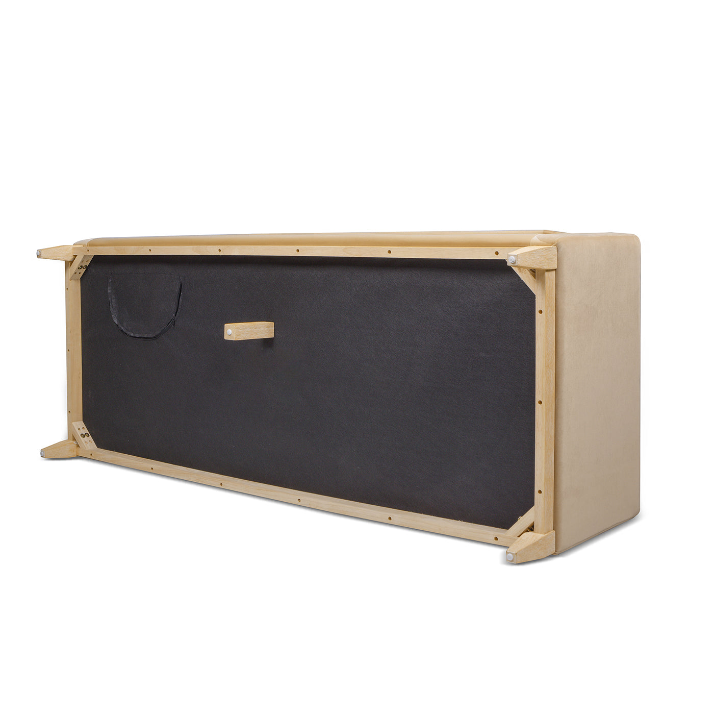 Upholstered ottoman base with wooden frame and black fabric lining