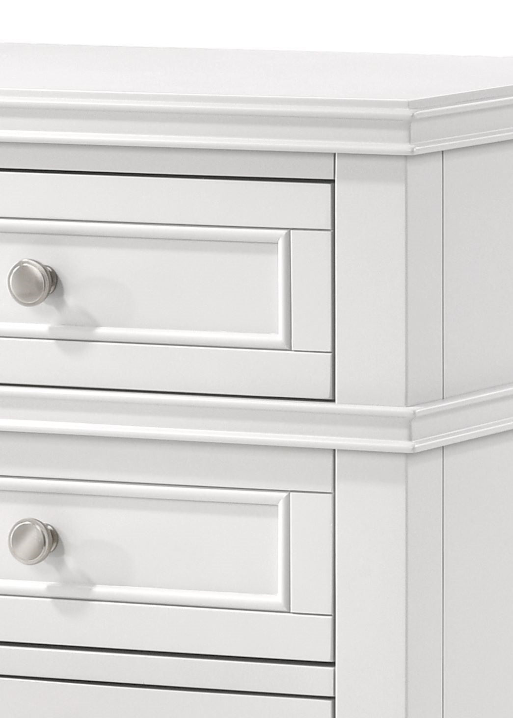 White dresser with brushed nickel knobs