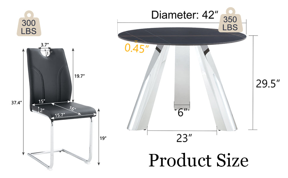 Black faux leather dining chair with chrome sled base H