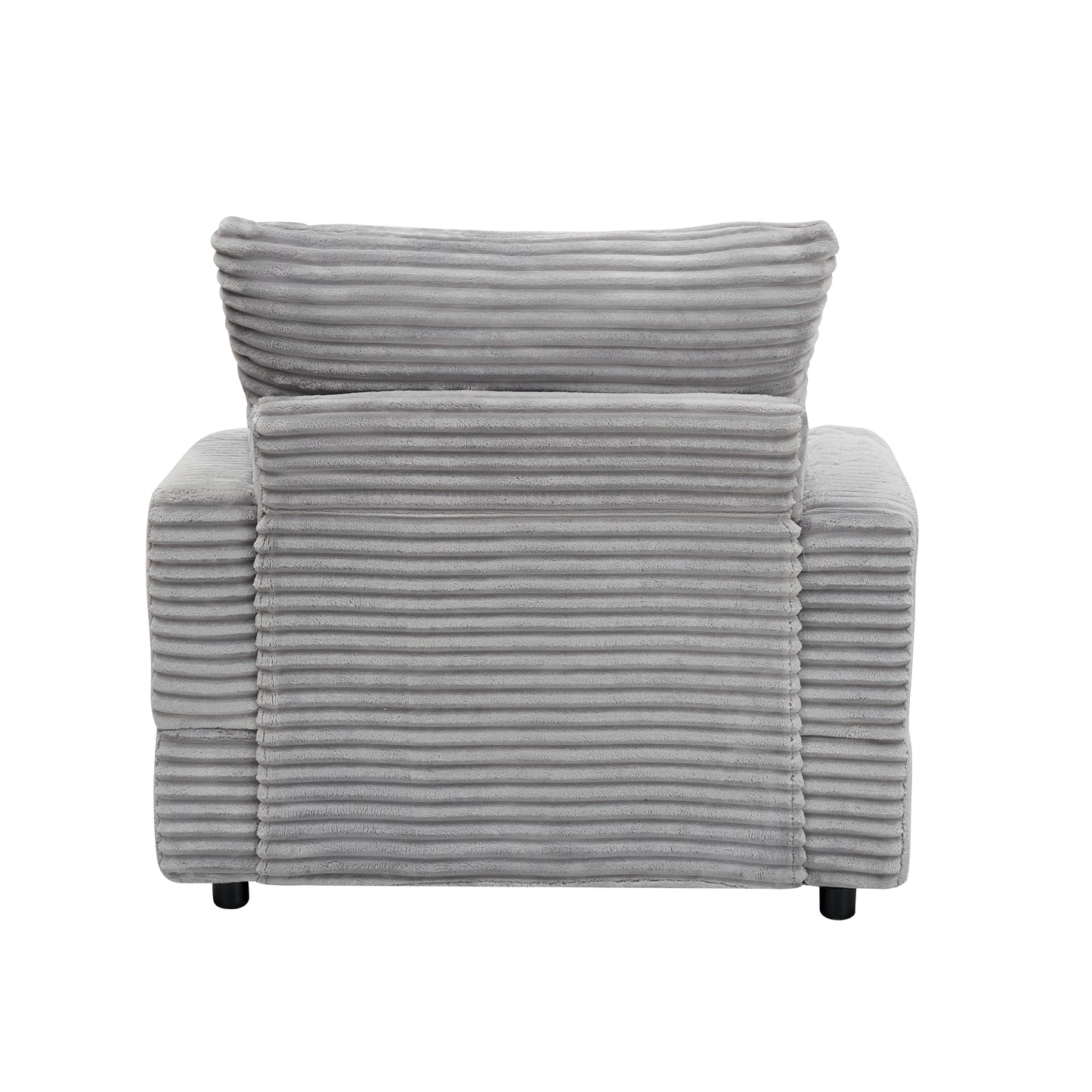 Gray corduroy armchair with plush pillow