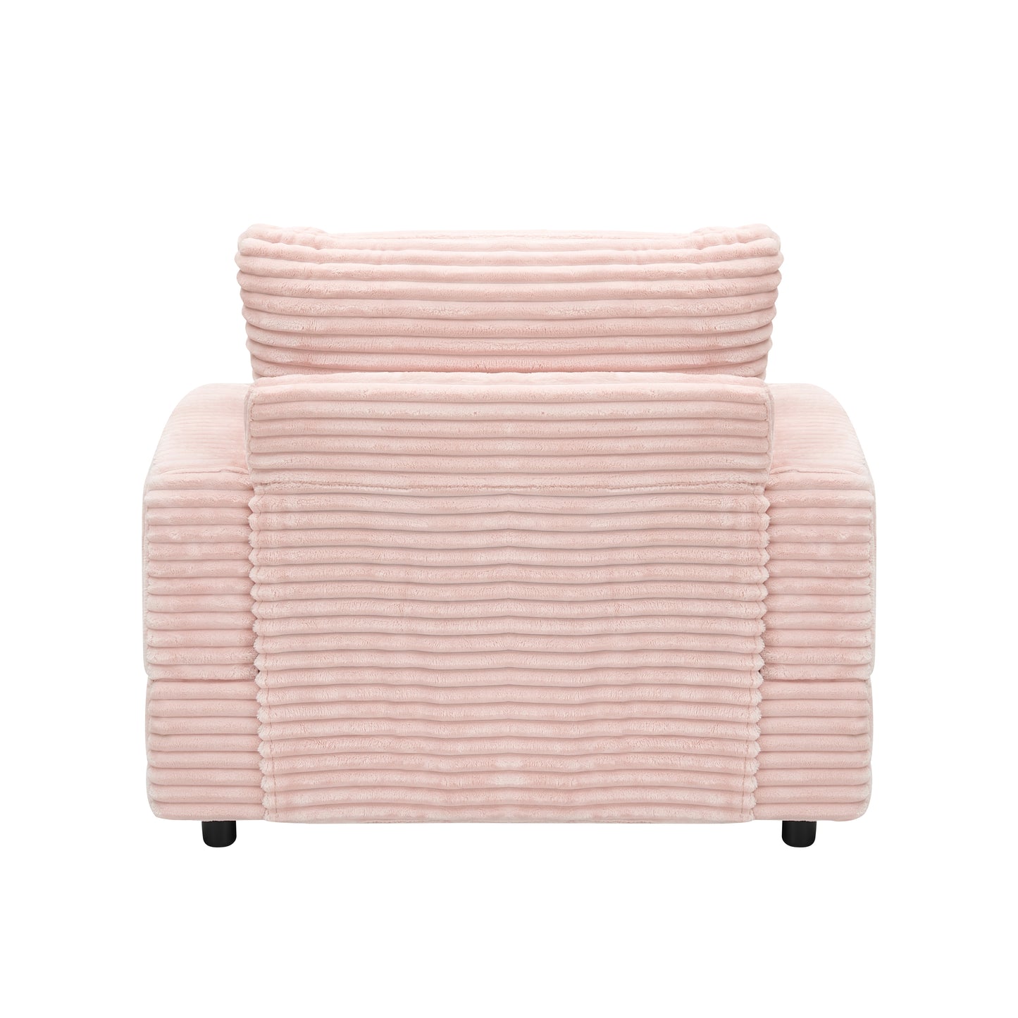 Plush pink corduroy armchair with ribbed texture ideal for cozy living rooms