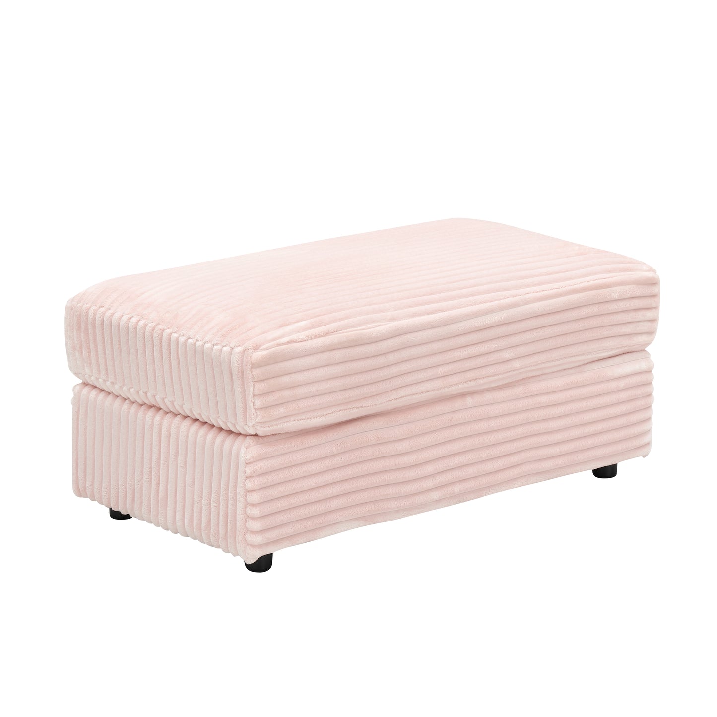 Pink corduroy ottoman with ribbed texture