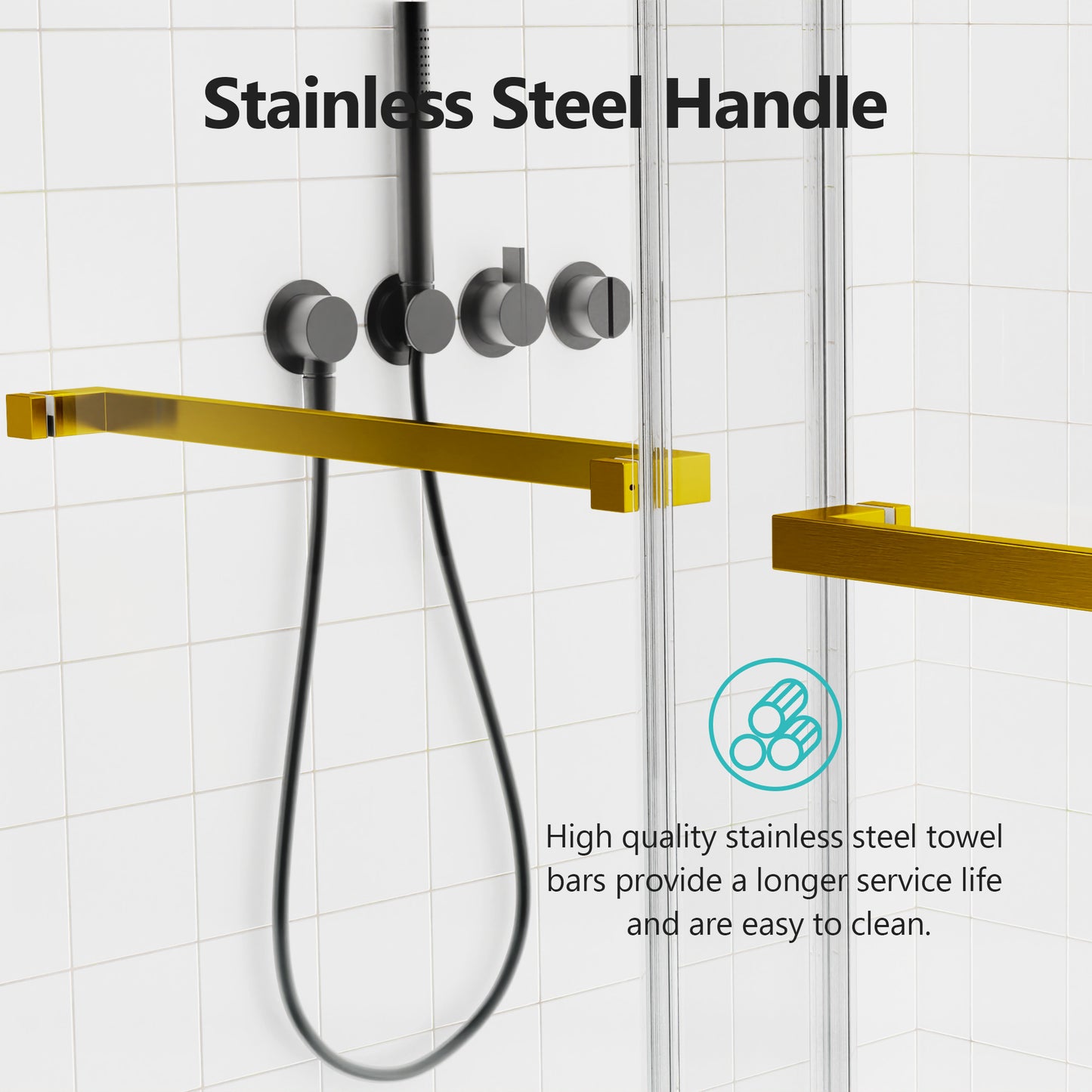 Gold stainless steel shower grab bar with square ends
