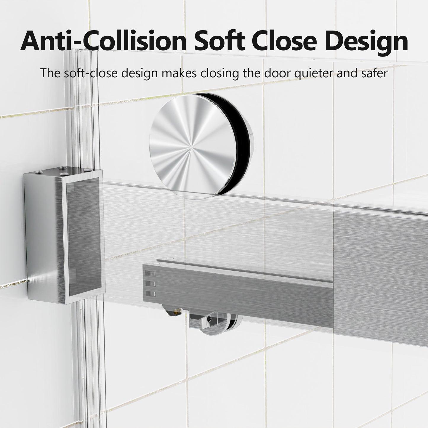 Brushed aluminum shower door handle with anticollision soft close mechanism
