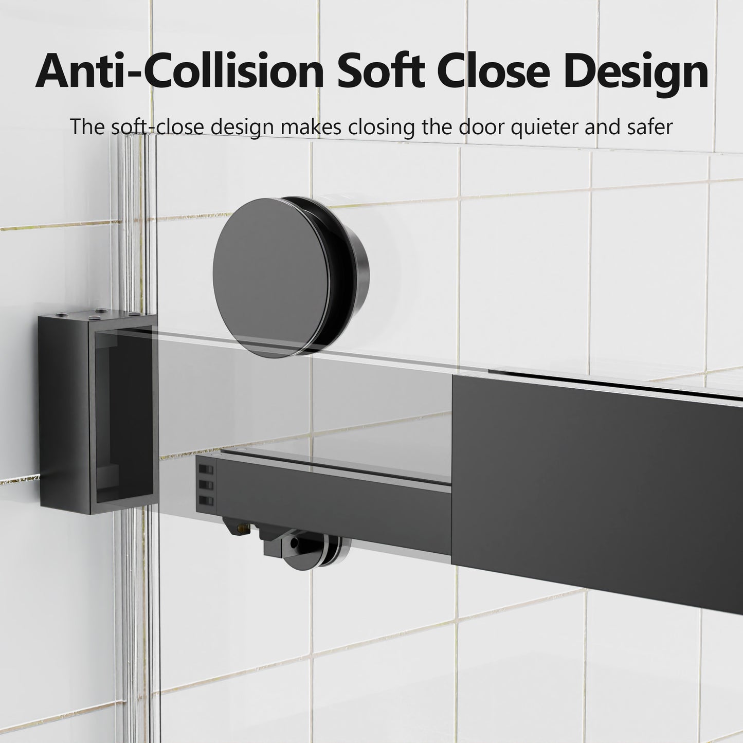 Black anticollision soft close mechanism for shower doors