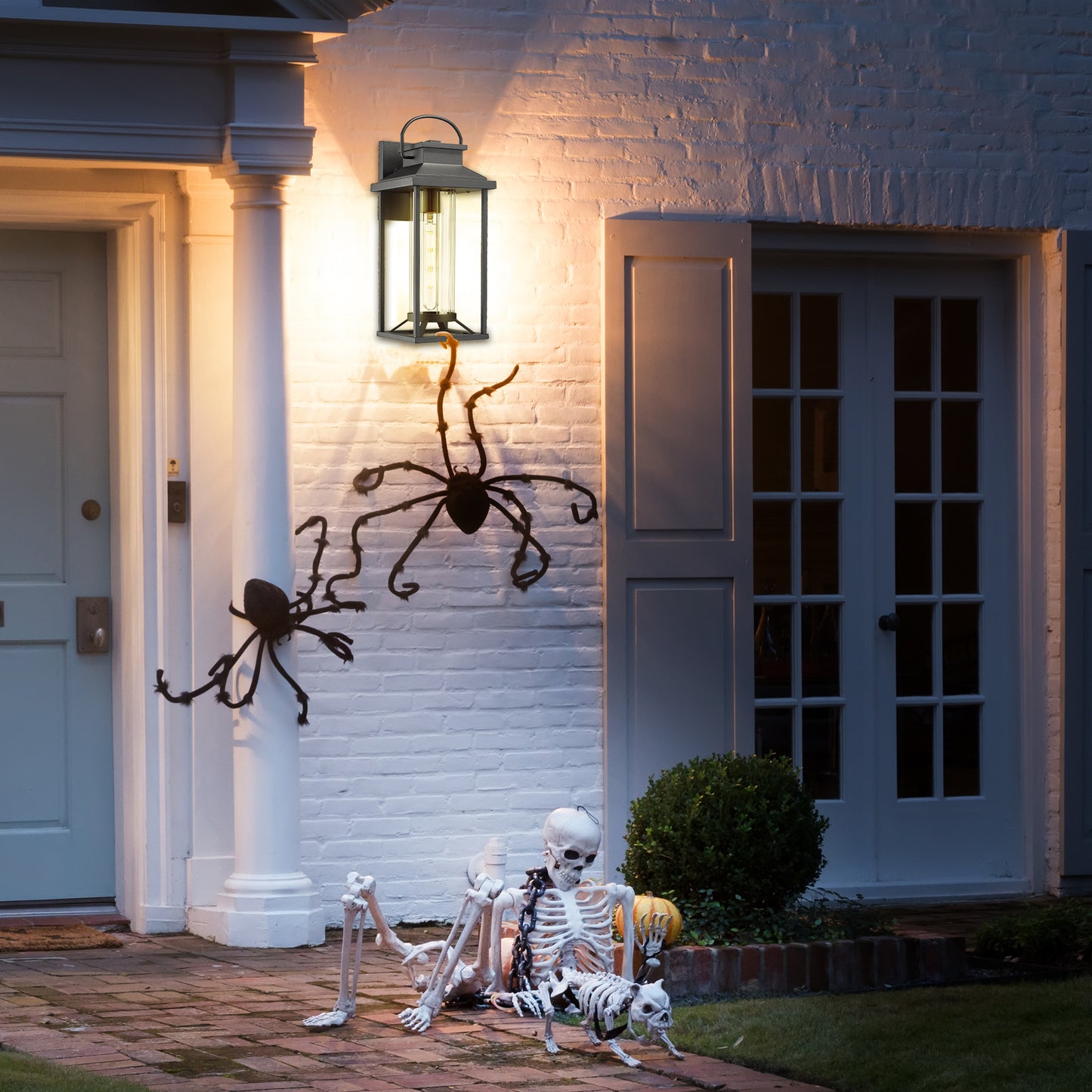 Black metal outdoor lantern with Edison bulb