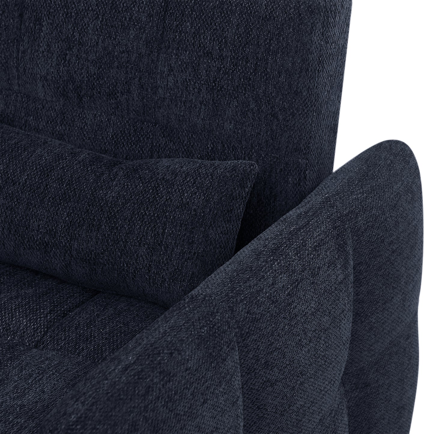 Textured navy blue fabric on a comfortable accent chair