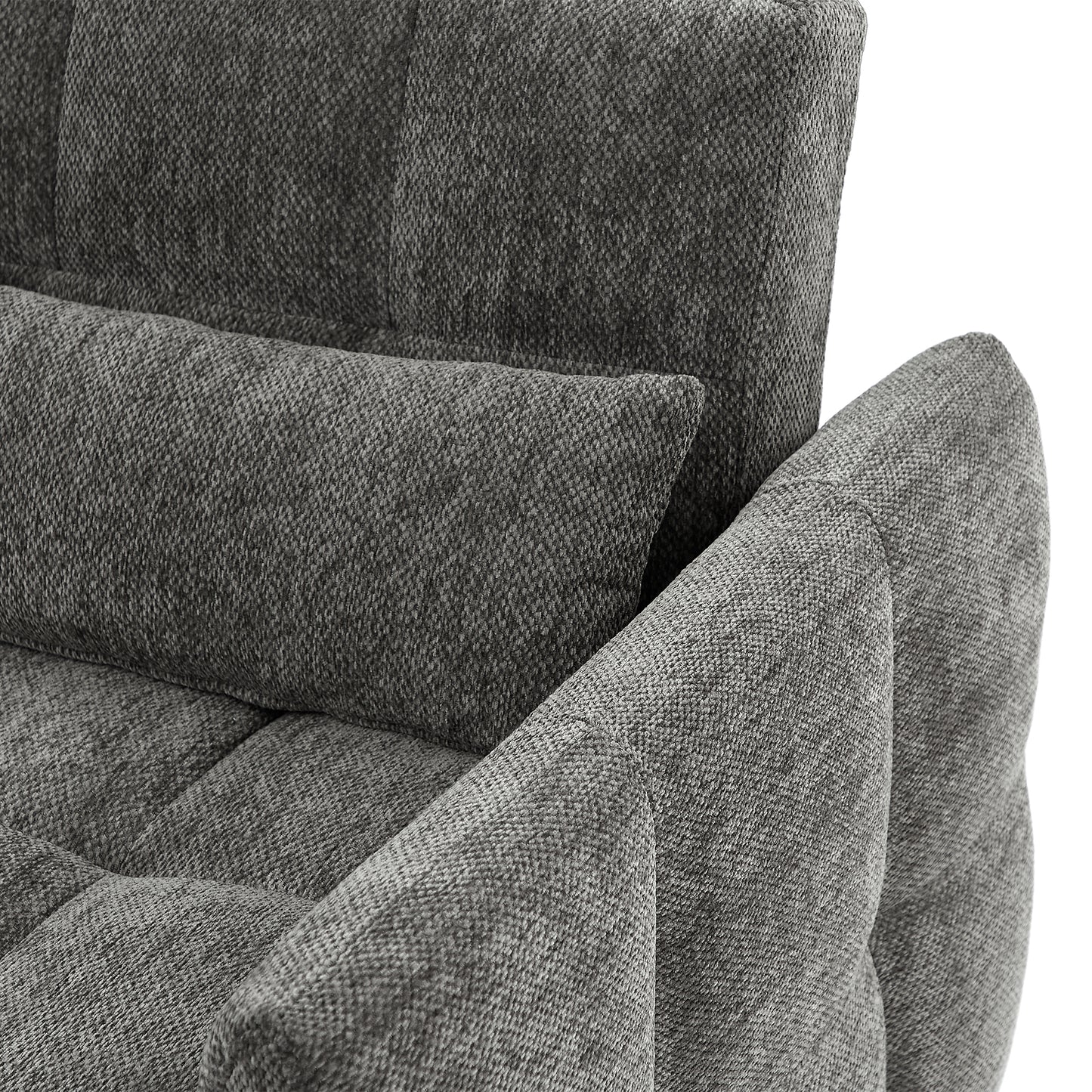 Closeup of plush charcoal grey sofa fabric with textured weave