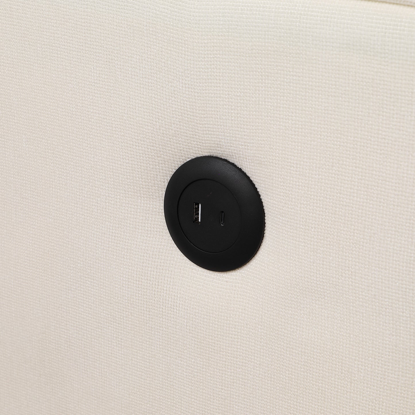 Cream fabric with a black recessed USB charger port