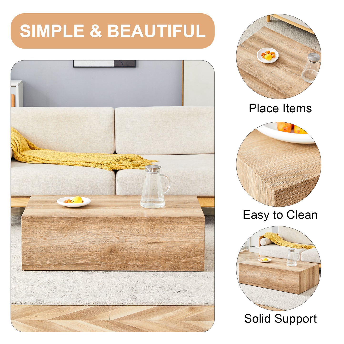 Modern wooden coffee table with clean lines ideal for living room decor