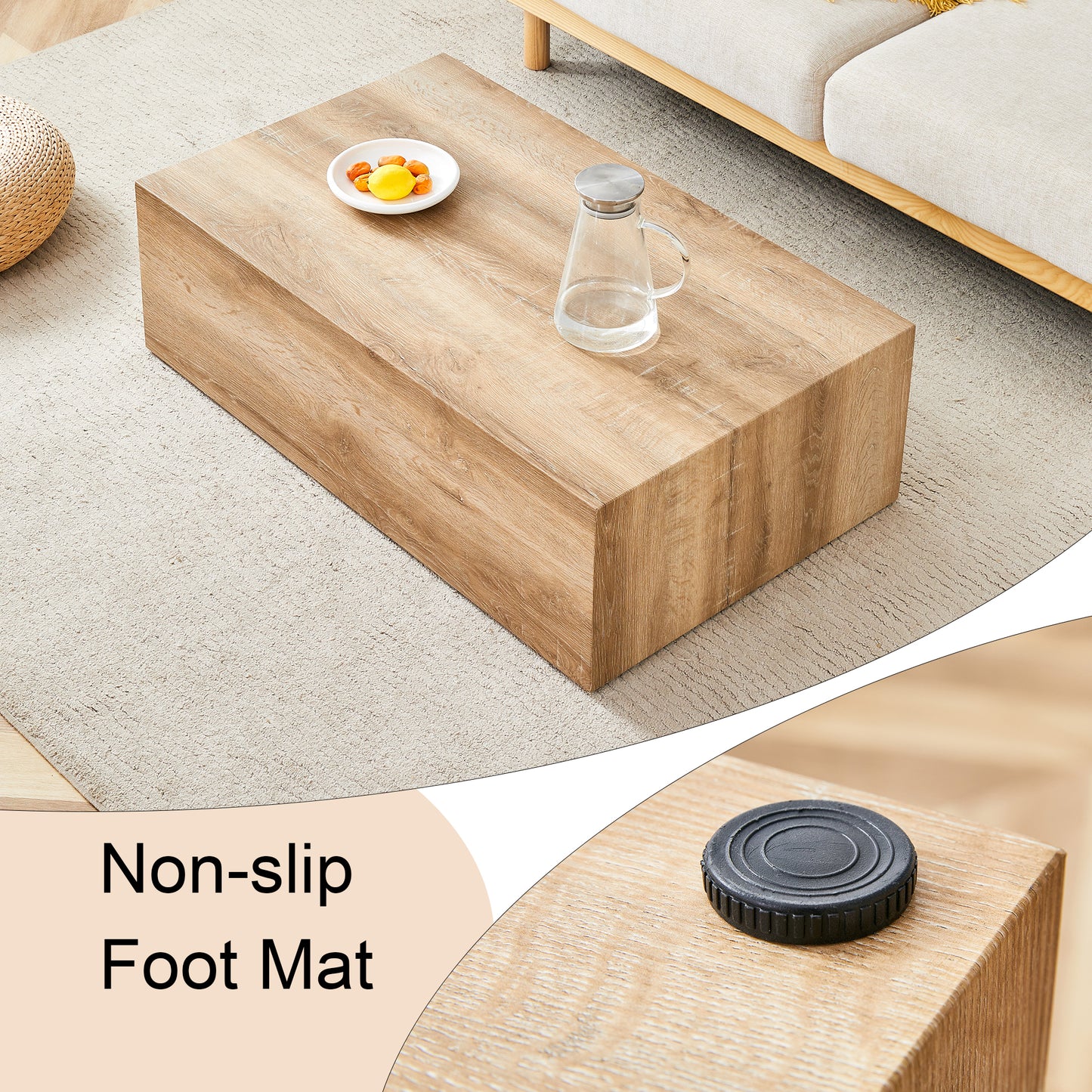 Light oak wood veneer coffee table with minimalist design
