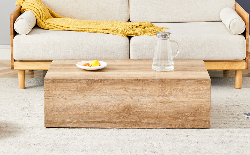 Modern wooden coffee table with natural grain finish