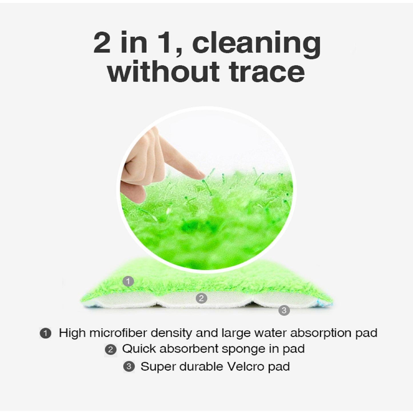 Green microfiber cleaning pad with absorbent sponge