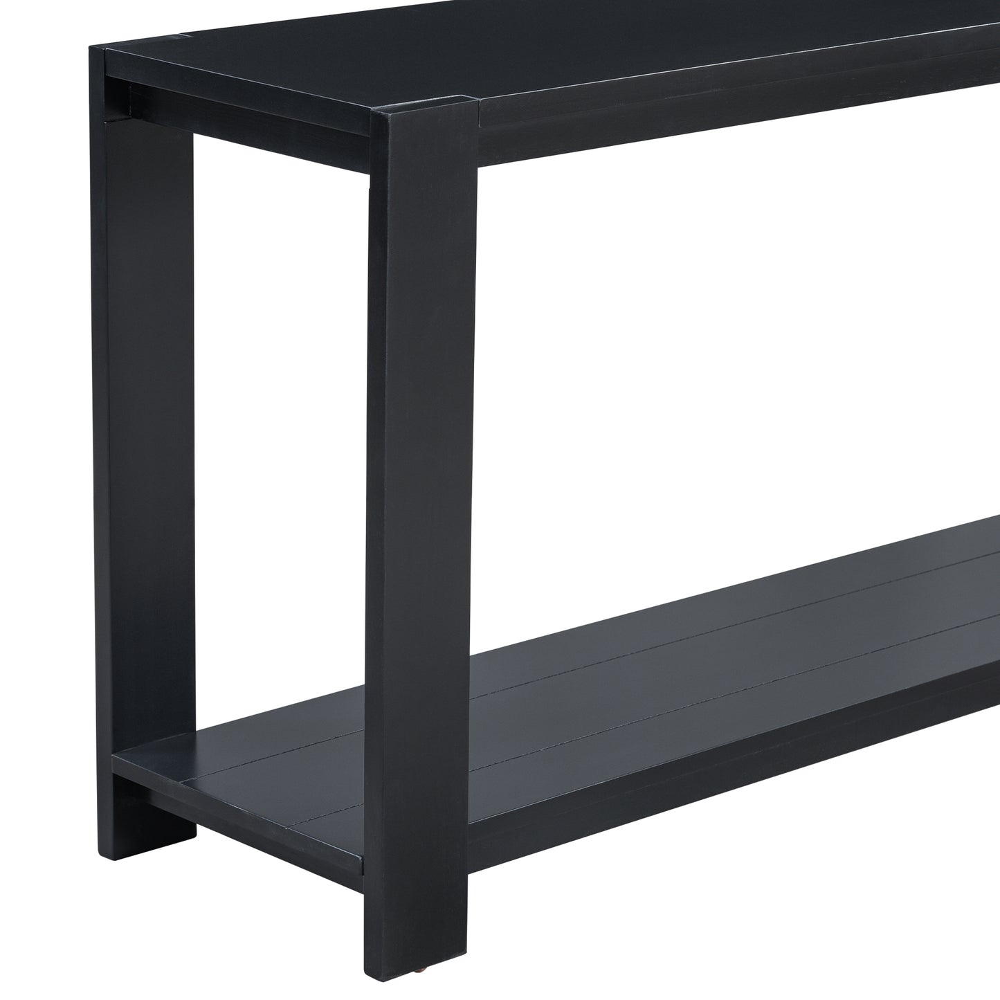 Modern black metal console table with lower shelf